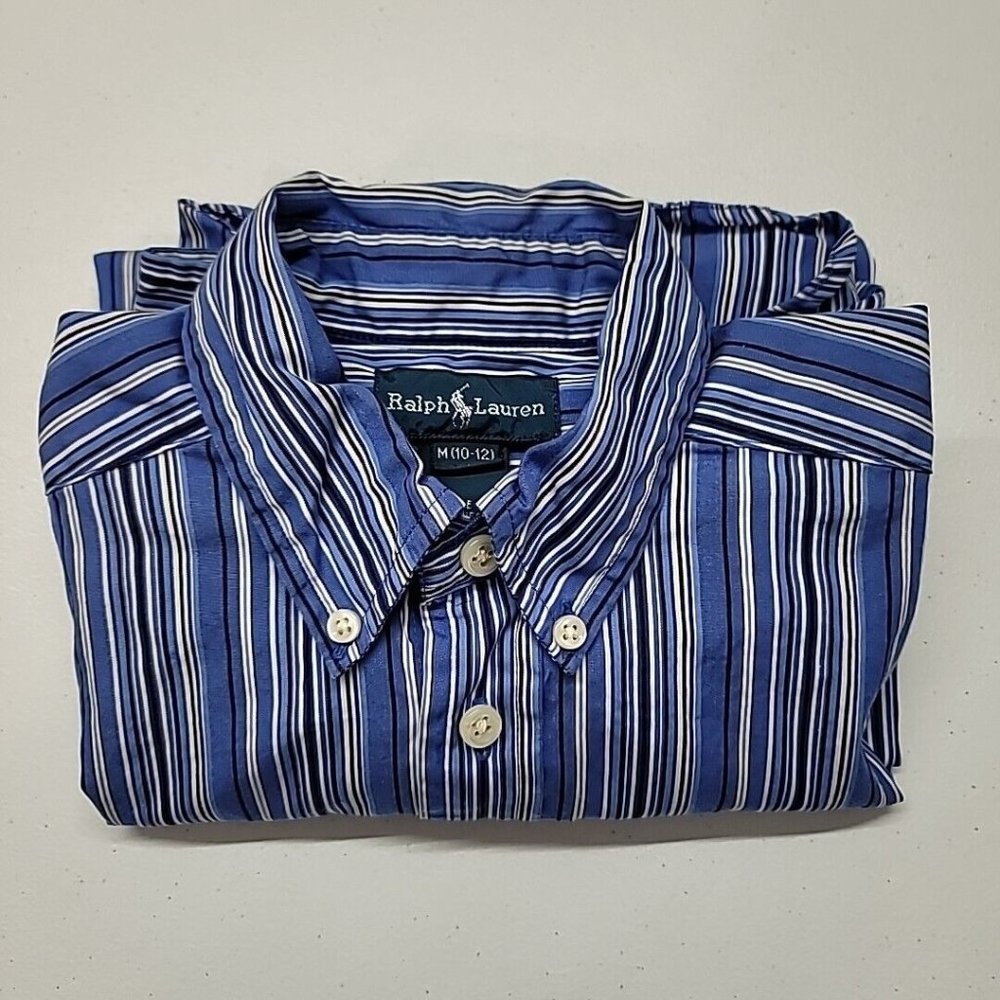 Ralph Lauren Blue Label Youth Button Down Shirt Size M 10-12 Striped Casual